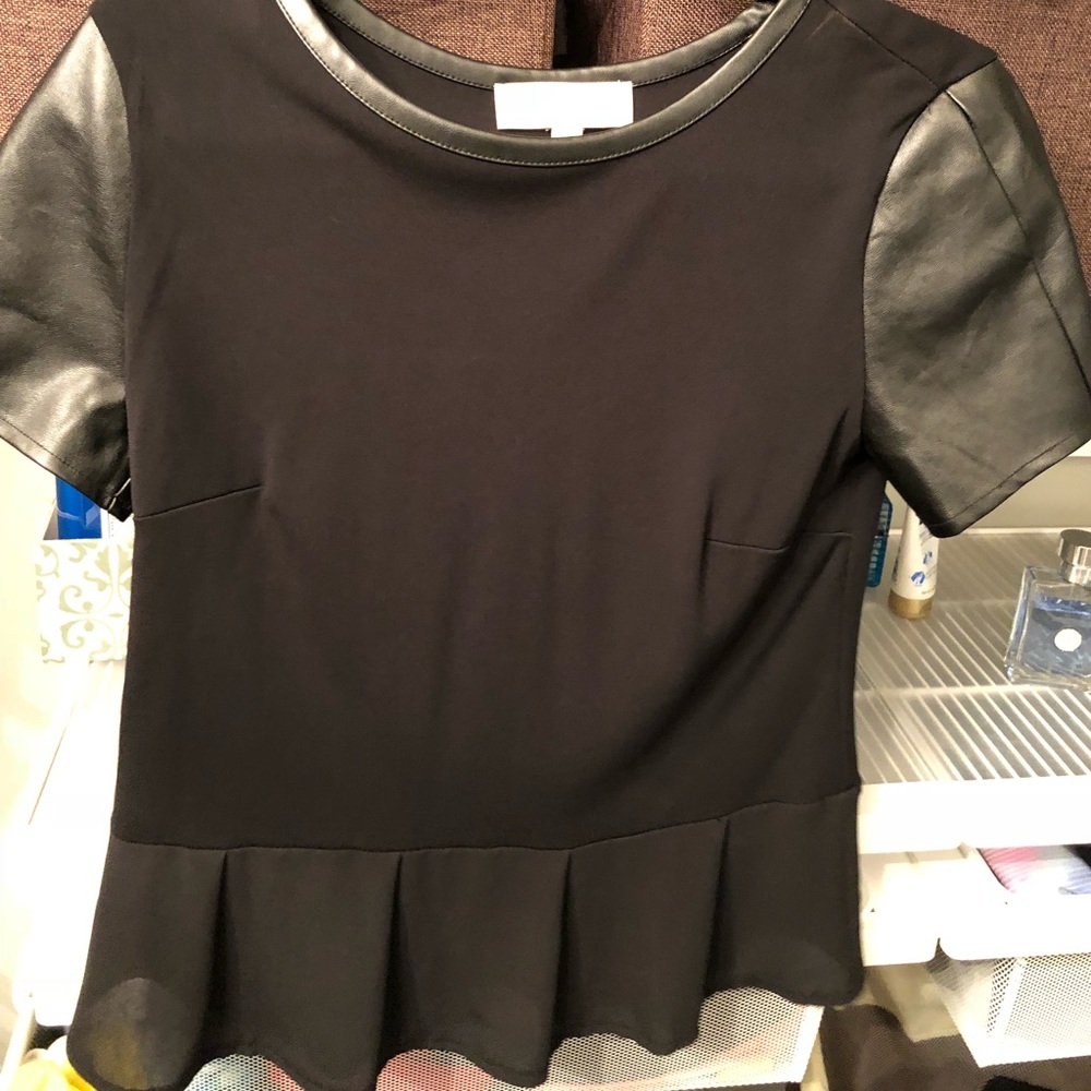 Black leather peplum shirt